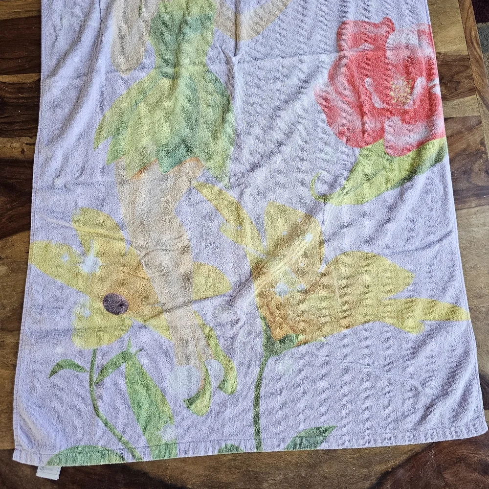 Vintage Disney Fairies Tinkerbell W/ Flowers Beach Bath Towel 56” x 29” One Size